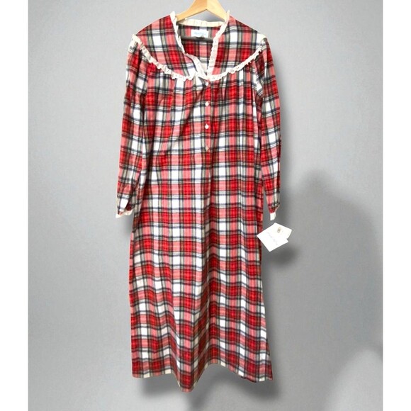 NWT LANZ OF SALZBURG Vintage Flannel Nightgown Red Plaid Cotton Size Small NOS - Picture 1 of 7